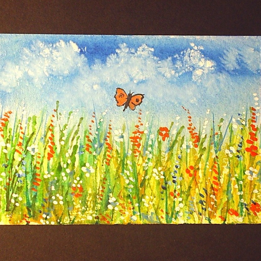 aceo original butterfly garden