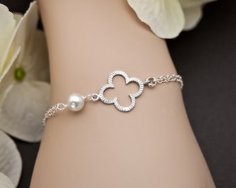 Silver Four-Leaf Clover Bracelet, Sterling Silver Chain, Meaningful, Birthday, Friendship Gift