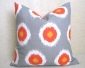 Decorative Pillow - Ikat Dots - Orange - White - Gray - 18 inch - Ikat Pillow - Toss Pillow - Accent Pillow - Throw Pillow - Zig Zag