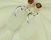 Natural Garnet Sterling Silver Sea Glass Earrings