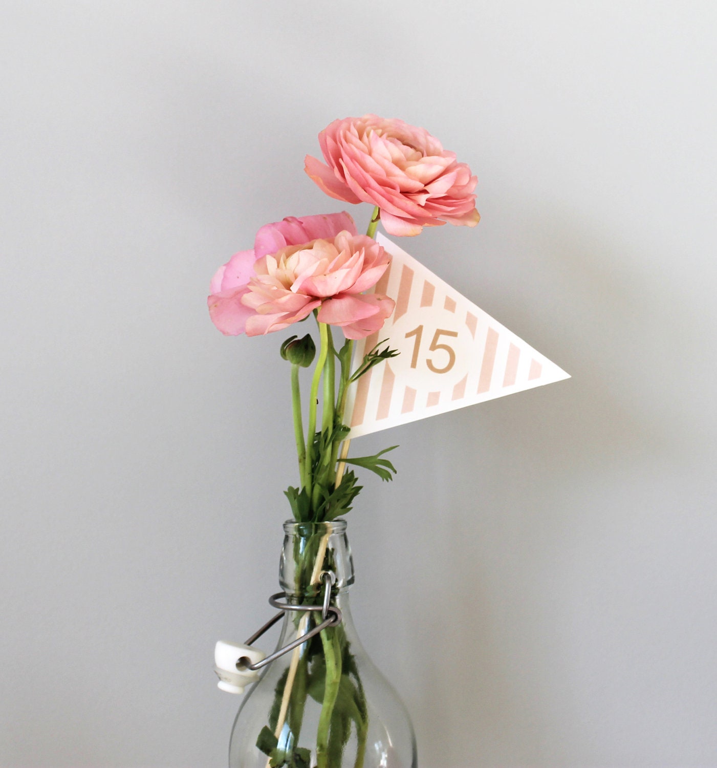 Pink & Cream stripe printable table number flags (1-15 included / more numbers available on request)