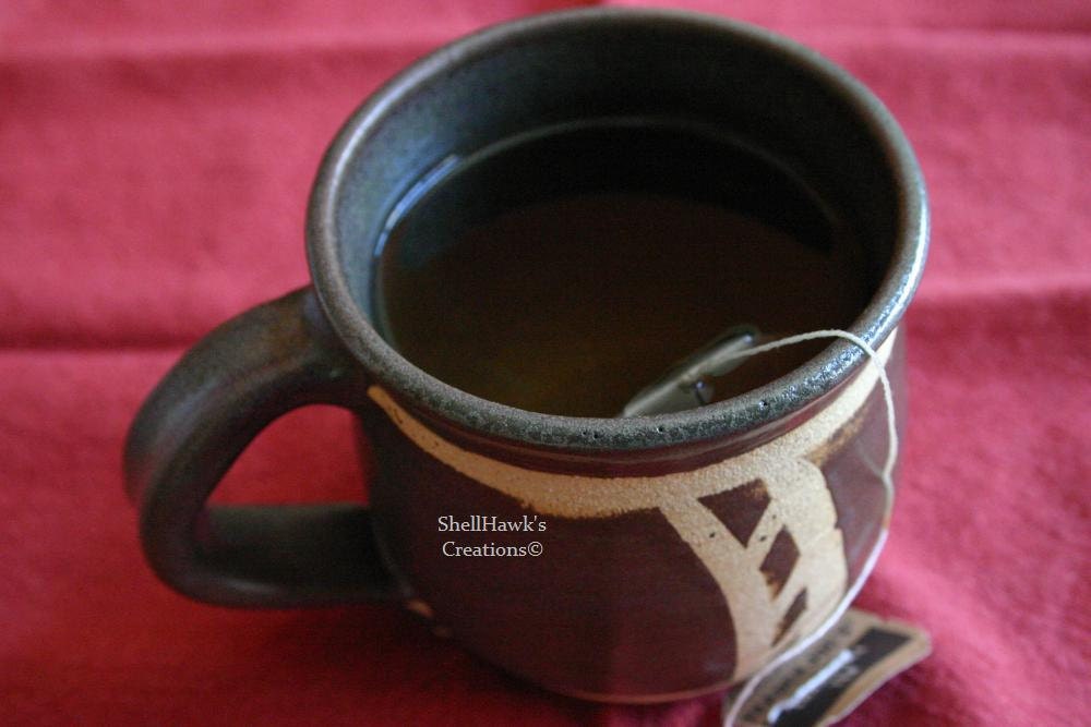 Pewter Colored Detailed Paper Clay Coffee and Tea Mug