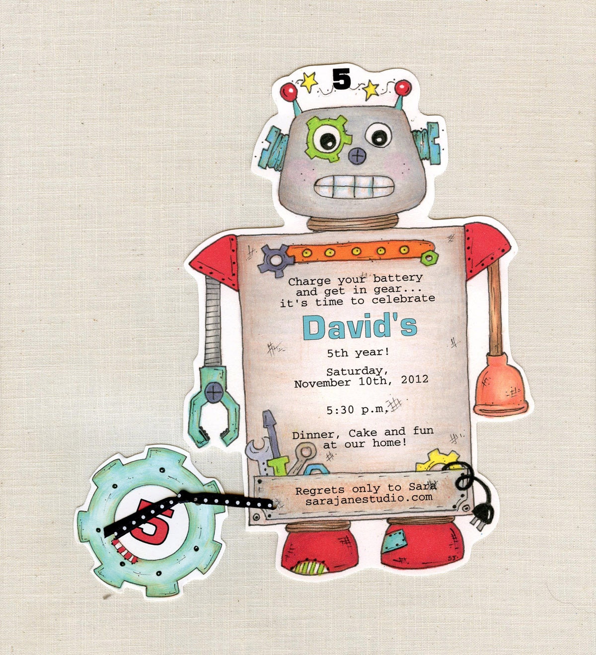 25 Robot Birthday Party Invitations and Digital Copy - Handcut & Personalized