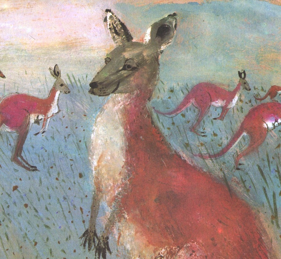 nursery decor Kangaroo vintage Brian Wildsmith illustration, bedroom decor, animal decor