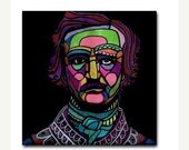 SALE ENDING - Edgar Allen Poe Art Tile Ceramic Coaster Print of Painting by Heather Galler - Modern Abstract Folk Art Black