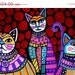 SALE ENDING - 8x16 White Cats Folk Art Print Poster Painting Black and White Harlequin