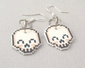 Happy Pixelated Skulls Earrings (with sterling silver hooks)