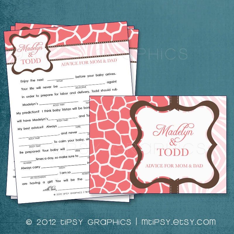 Safari. Baby Wishes. Baby Stats. MadLibs. Printable Cards, any Colors. By Tipsy Graphics Il_570xn