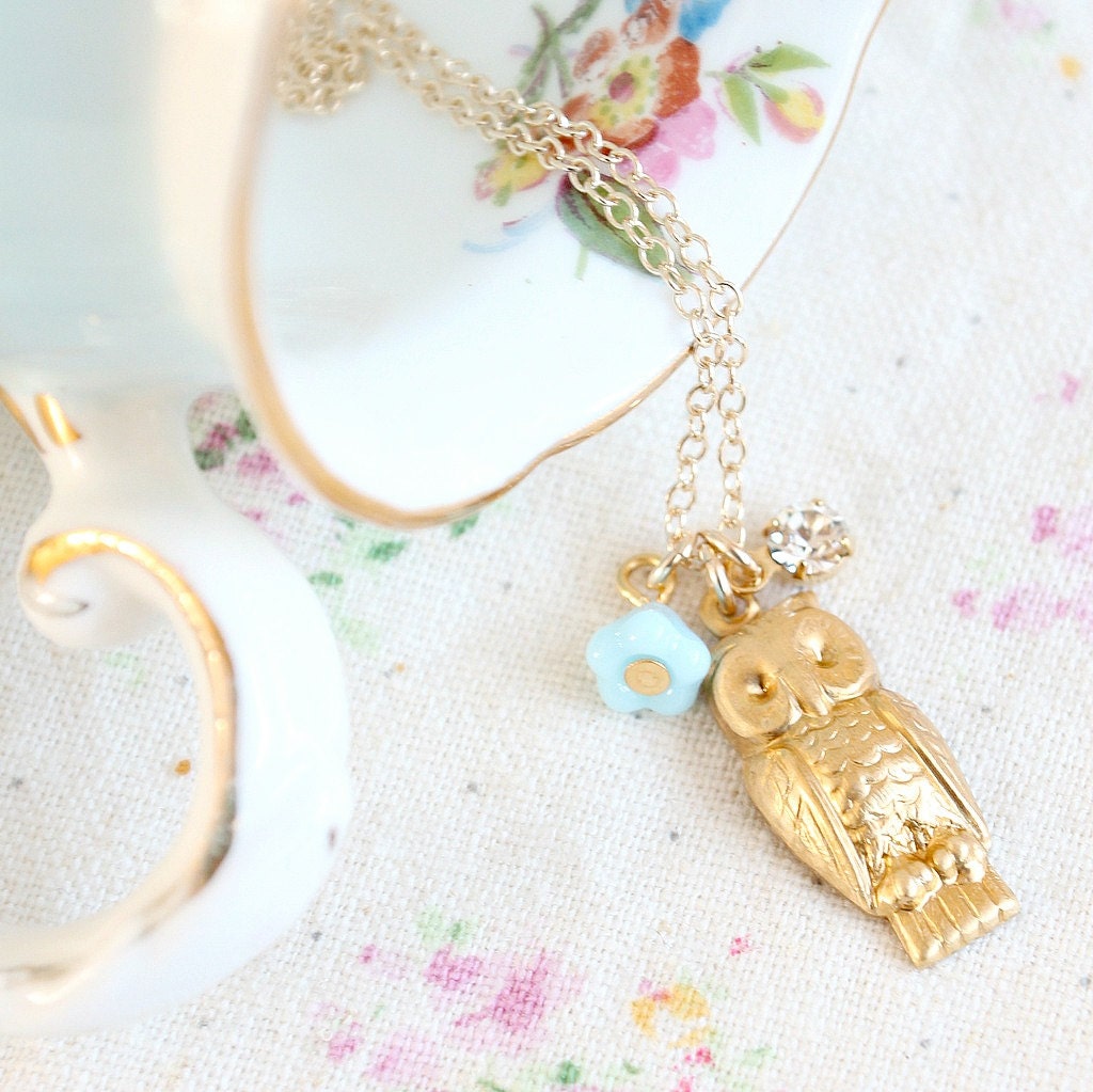 Little Owl Charm Necklace-14K Gold Filled Necklace