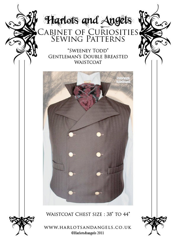 Steampunk Double Breasted Waistcoat Sewing Pattern . Sweeney Todd style 38 - to 44 chest (SWTD)