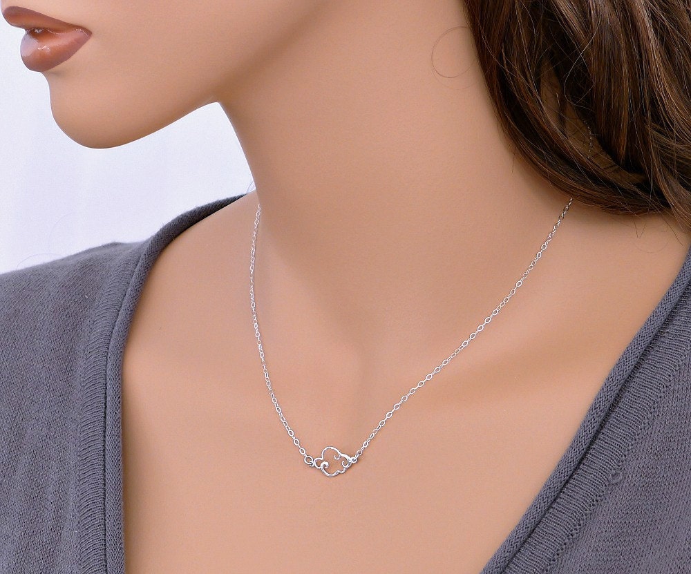 Cloud necklace, sterling silver small dainty charm pendant, everyday jewelry, by balance9