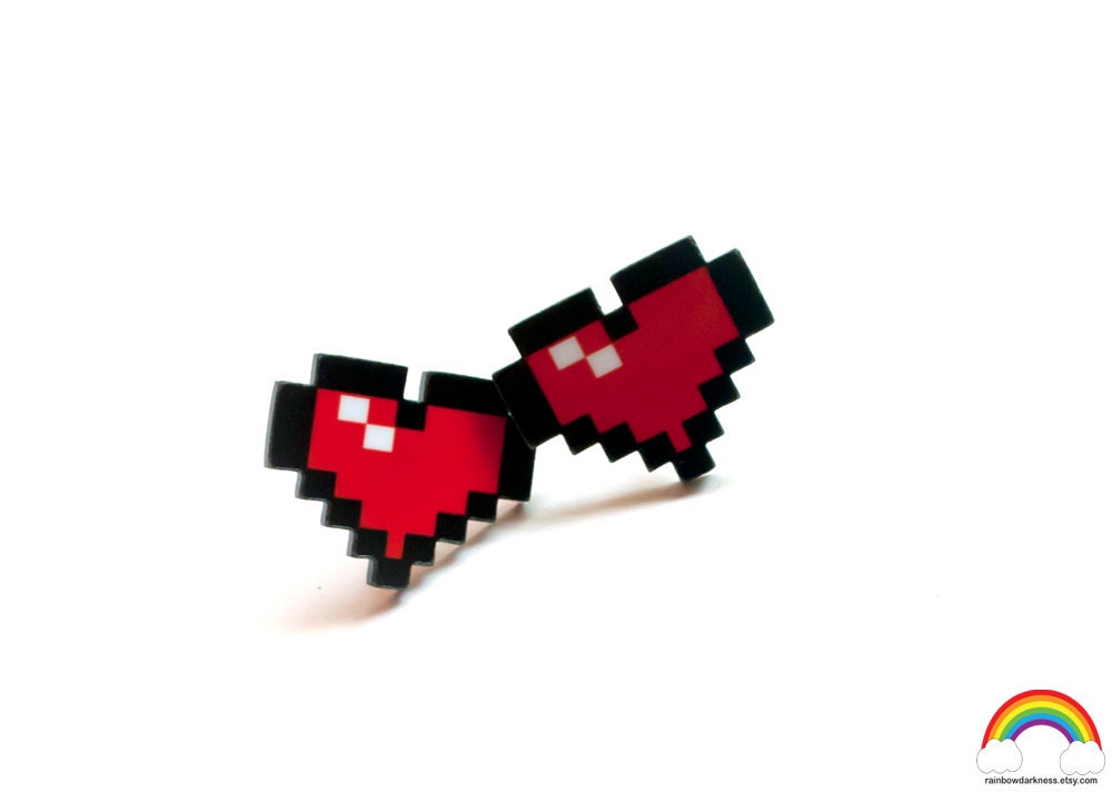8 Bit Pixel Heart Earring Posts