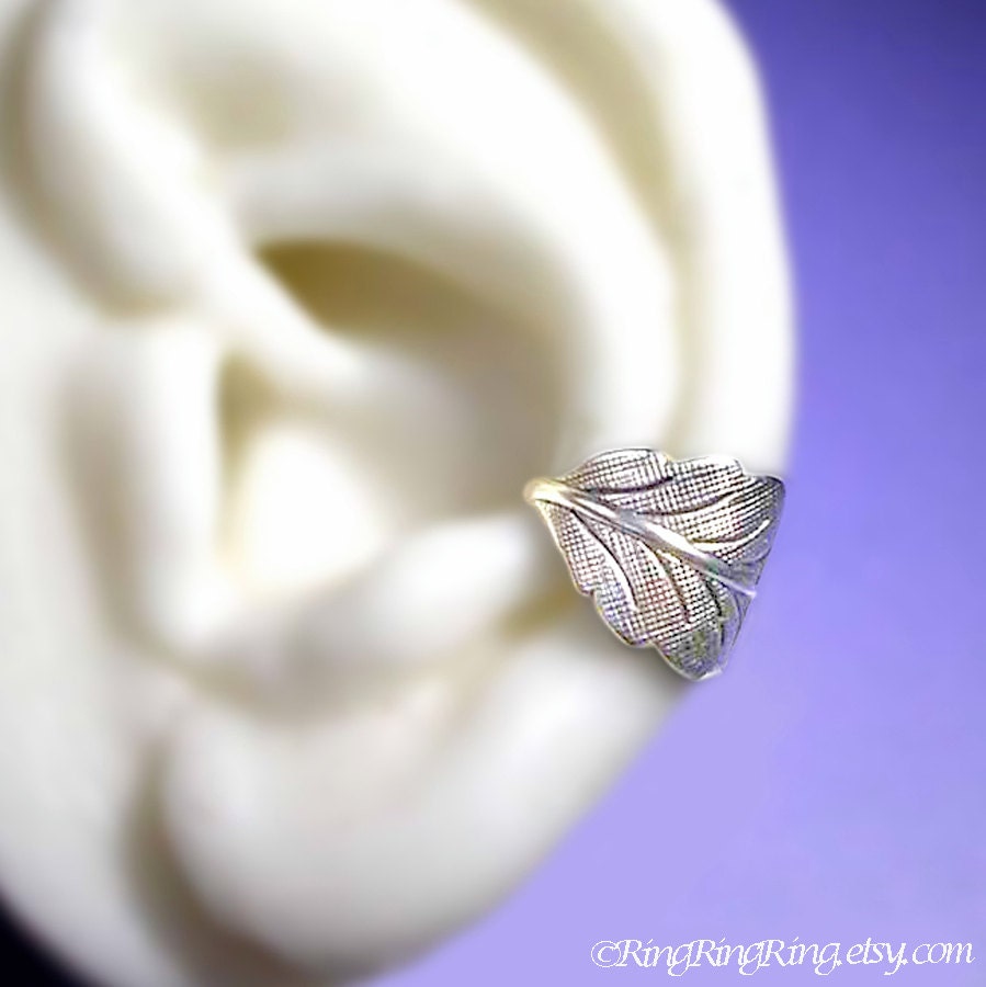 Detailed leaf sliver ear cuff earring jewelry - non pierced earcuff for men and woman 092412