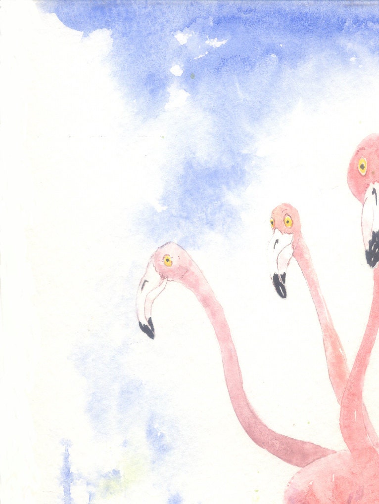 9 by 12 inch original watercolor Flamingo whimsy  bowman On The Pink Trail bird fun