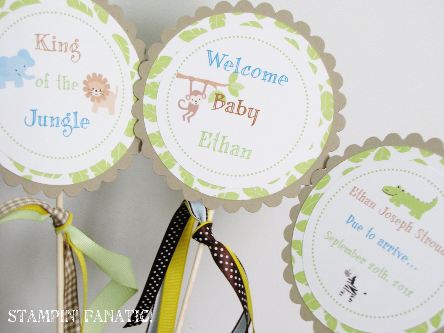 Safari Adventure Collection: Set of 2 centerpiece flags. Custom & made to order. Jungle Baby Shower. Safari Baby Shower. Il_170x135