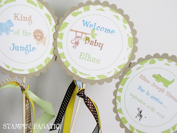 Safari Adventure Collection: Set of 2 centerpiece flags. Custom & made to order. Jungle Baby Shower. Safari Baby Shower. Il_570xn