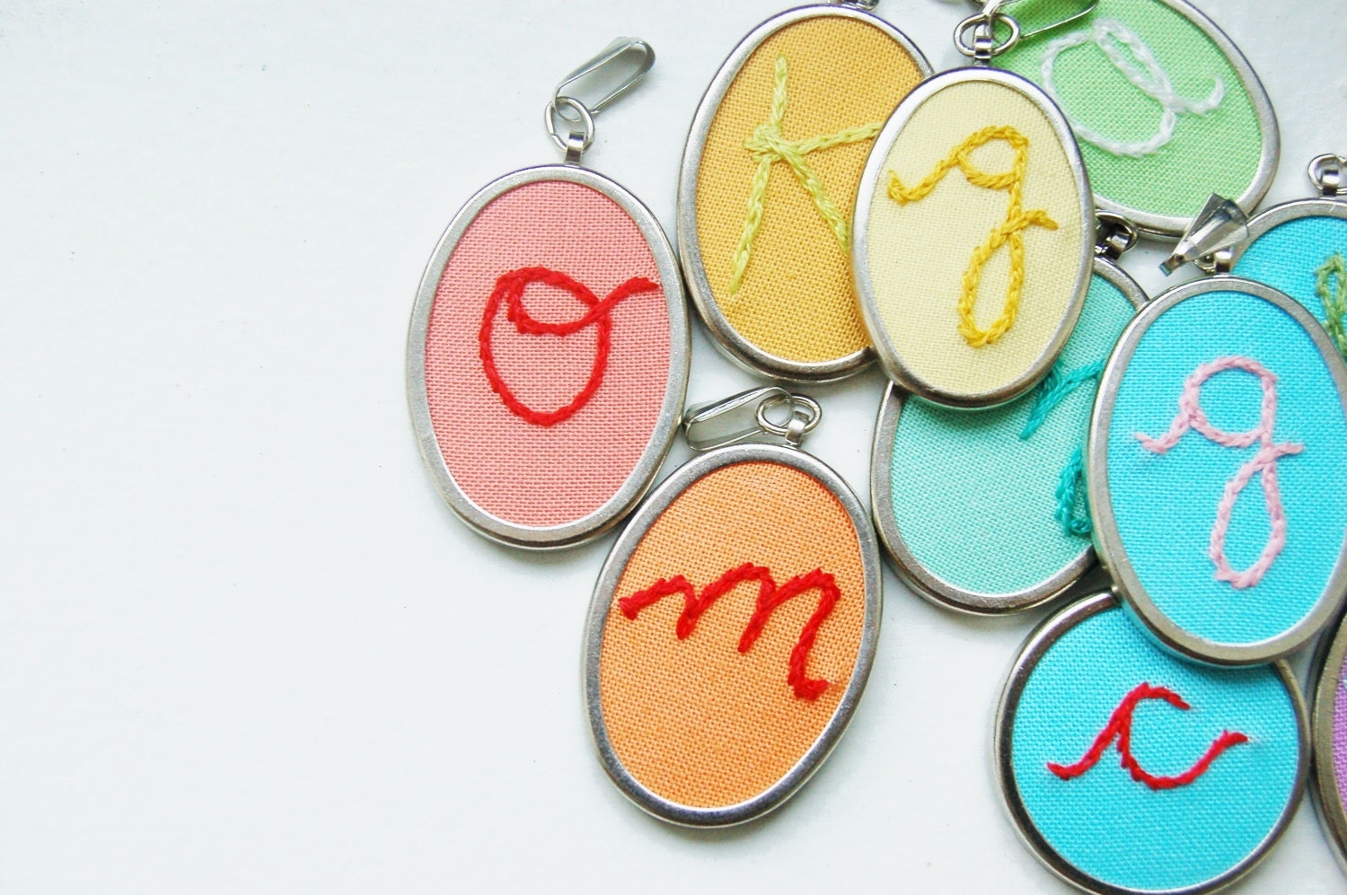 Embroidered Initial Pendant. Personalized for You. NO CHAIN. Custom Made by merriweathercouncil on Etsy.