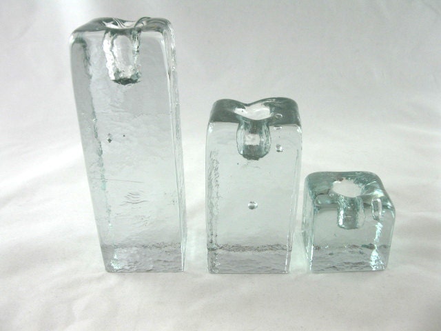 Set of three Blenko candle holders