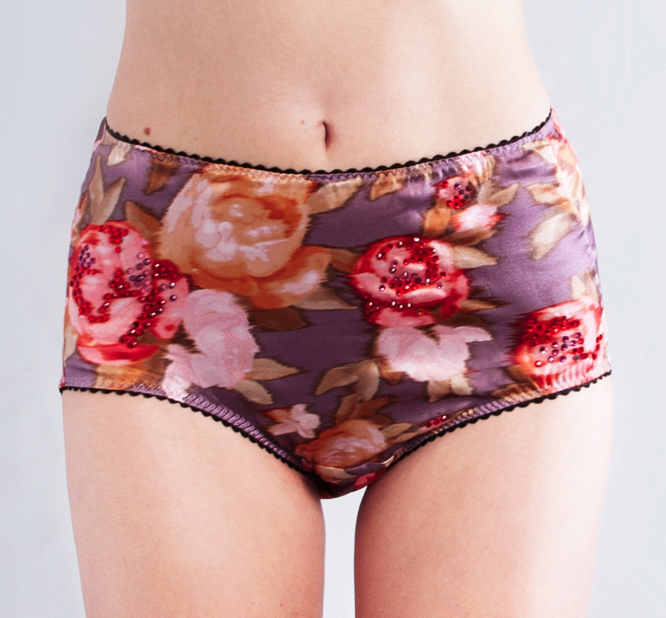 Etsy Lingerie Sale , FLO Retro printed floral silk High waist brief - vintage lingerie
