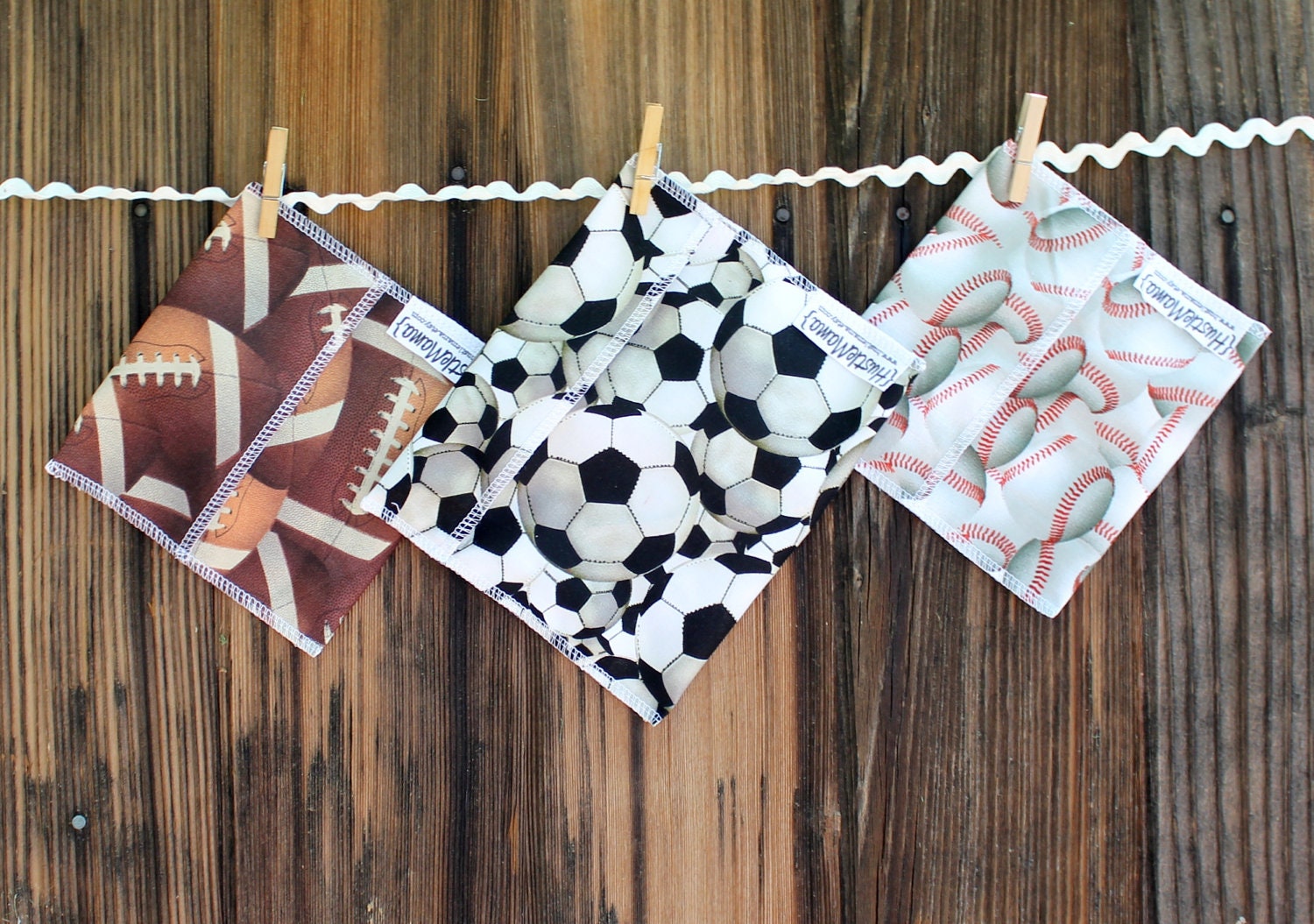SALE 3 bags - Reusable Ecofriendly Sandwich Bag  and 2 Snack Bags - Sports Fan - Soccer Baseball football