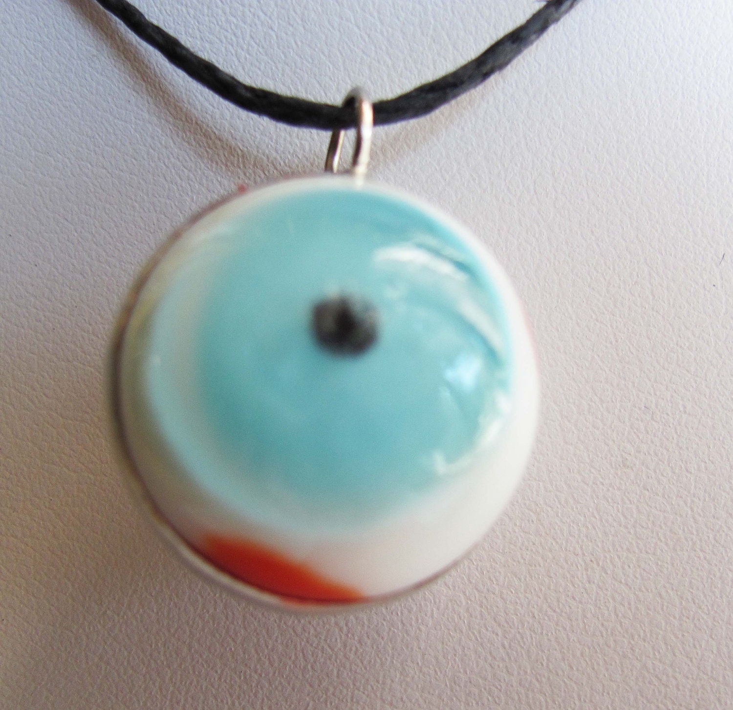 On sale Hand Blown Light Blue Glass Eye Pendant, Evil Eye, Stained Glass, Glass Necklace, Eye Ball, Halloween