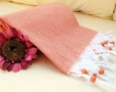 Eco Friendly Linen PESHTEMAL Towel Orange Tones SHAWL High Quality Hand Woven Turkish Bath Beach Spa Yoga Pool Towel