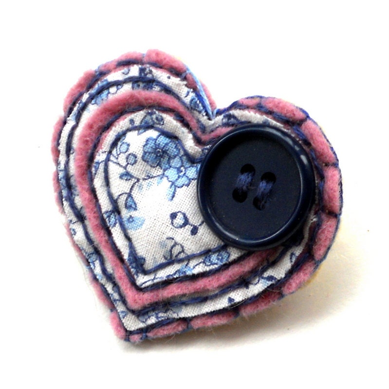 Fabric felt brooch heart shaped jewelry jewellery uk seller China Blue