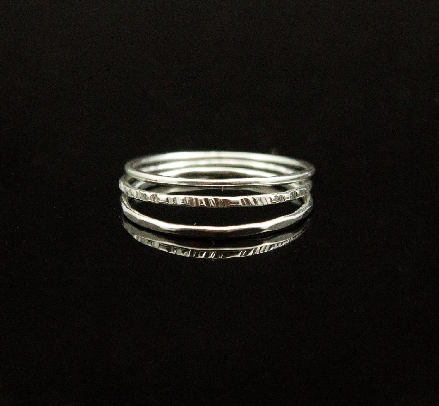 Three silver stack rings. Sterling Silver stacking rings. A trio of dainty rings, stacker rings, knuckle ring, midi rings.
