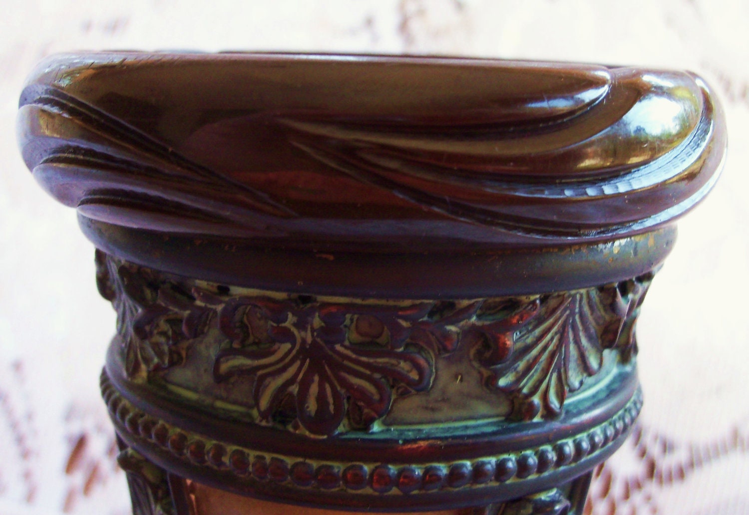 Deeply Carved Art Deco Bakelite Bangle Chocolate Brown Bracelet