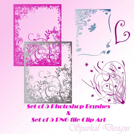 Photoshop Brush Set Pinks and Lavender Instant Download Wedding Digital Scrapbooking Flourish, Elements and Clip Art no.1606 Il_570xn