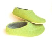 Cork Sole Felted Wool Slippers Green Grey. Non Slip Indoor Outdoor. Eco Friendly. Made to Order Women's sizes