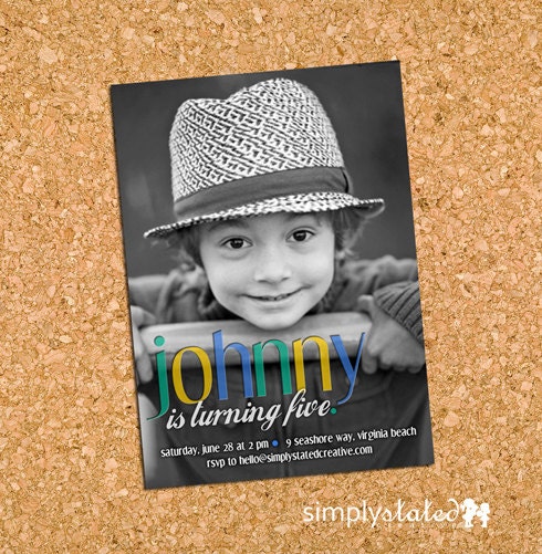 Simply Sleek Bevel Boy - custom kids photo birthday party invitation - Printable digital file, print service available