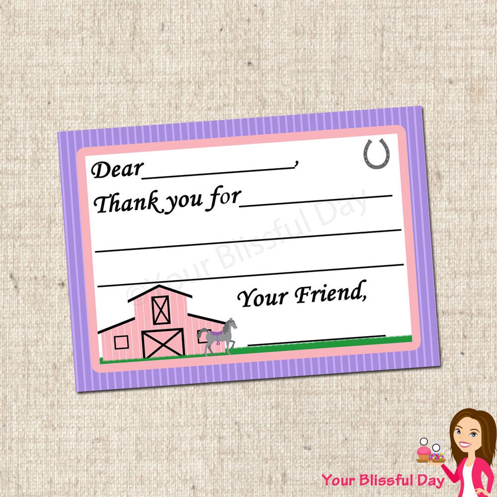 PRINTABLE Girl Equestrian Party Fill-in-the-blank Thank You Cards Il_570xn