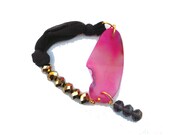 Pink gold and blue fabric bracelet one of a kind - Agate collection