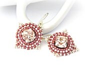 Sweet rose white lampwork bead silver color earrings
