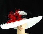 Kentucky Derby Hat Derby Hat Black red white feathers hat, formal hat