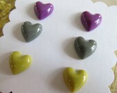 Heart earrings - post earrings -  Gift set of three heart earrings - post backs -chartreuse, gray and purple