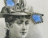 Vintage Blue Moonstone & Rhinestone Stick Pin - Vintage Jewelry Brooch or Pin