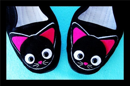 Sz 8 Pink Black Cat Mary Jane Shoes - Size 8 Kawaii kitty Animal