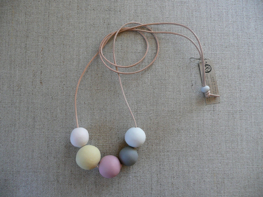 Peach and Mustard Ceramic Beads Necklace