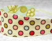 Reversible Fabric Headband- Children Toddler in in Michael Miller Ginger Blossom Buds Breeze /Vintage Dots Print