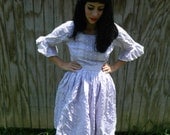 20% off SALE Vintage 70s lilac and white swiss dot embroidered top skirt set