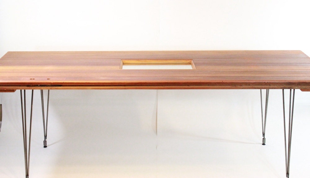 Office Desk: Modern while rustic Mahogany entrance door turned to desk with style