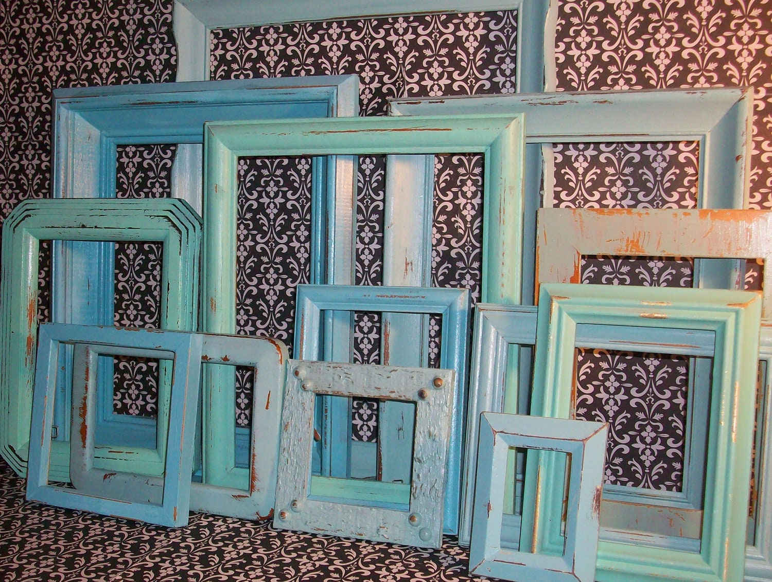 DO NOT BUY 13 Beach Themed Picture Frames in Robin's Egg Blue, Sea Foam Green and Beach Glass