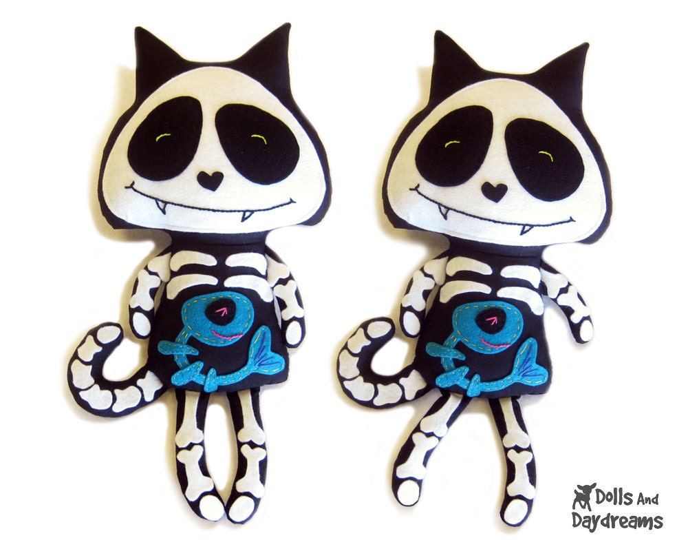 Skeleton Cat Sewing Pattern PDF Halloween Day of The Dead Softie