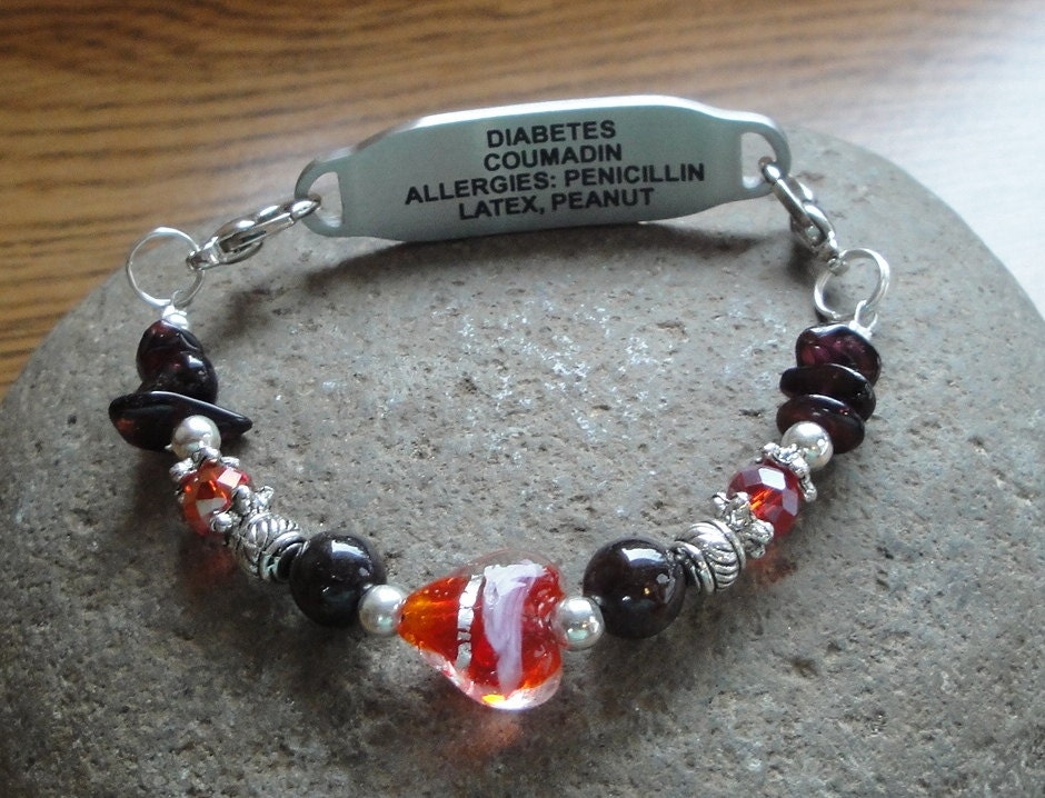 Child Medical Alert Interchangeable Bracelet - Diabetic, Seizures, Epilepsy, Allergies, Asthma, Penicillin, Multiple Sclerosis, etc- Garnet