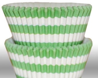 Rugby Stripe Lime Green GREASEPROOF Baking Cups Cupcake Liners - Quantity 50