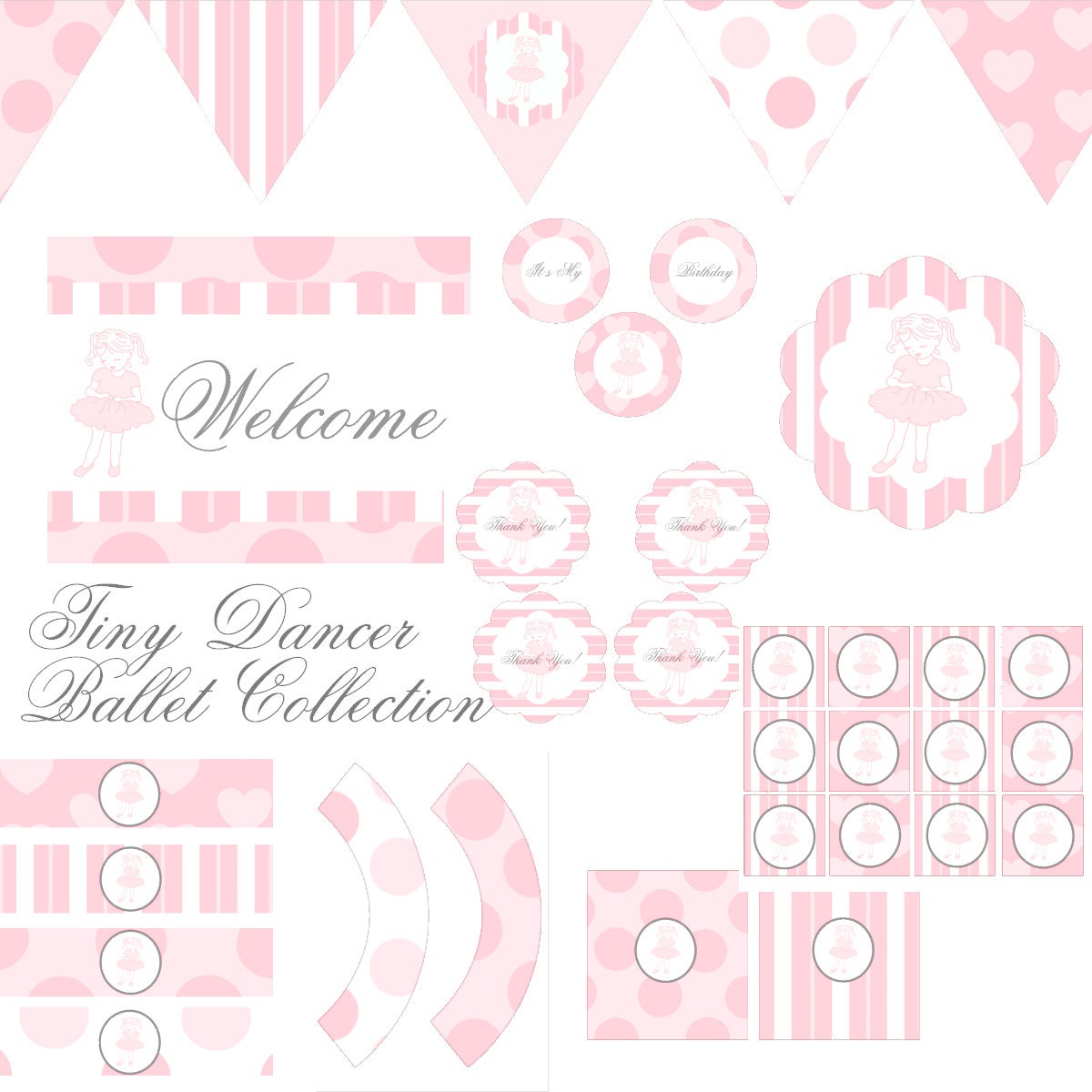 Ballerina Decorations for Birthdays or Baby Showers - Girls DIY Printable Decor by BeeAndDaisy - Tiny Dancer