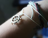 Dharma Wheel - White Hemp Bracelet, Anklet or Necklace with a Silver Plated Metal, Double Sided Dharma Wheel