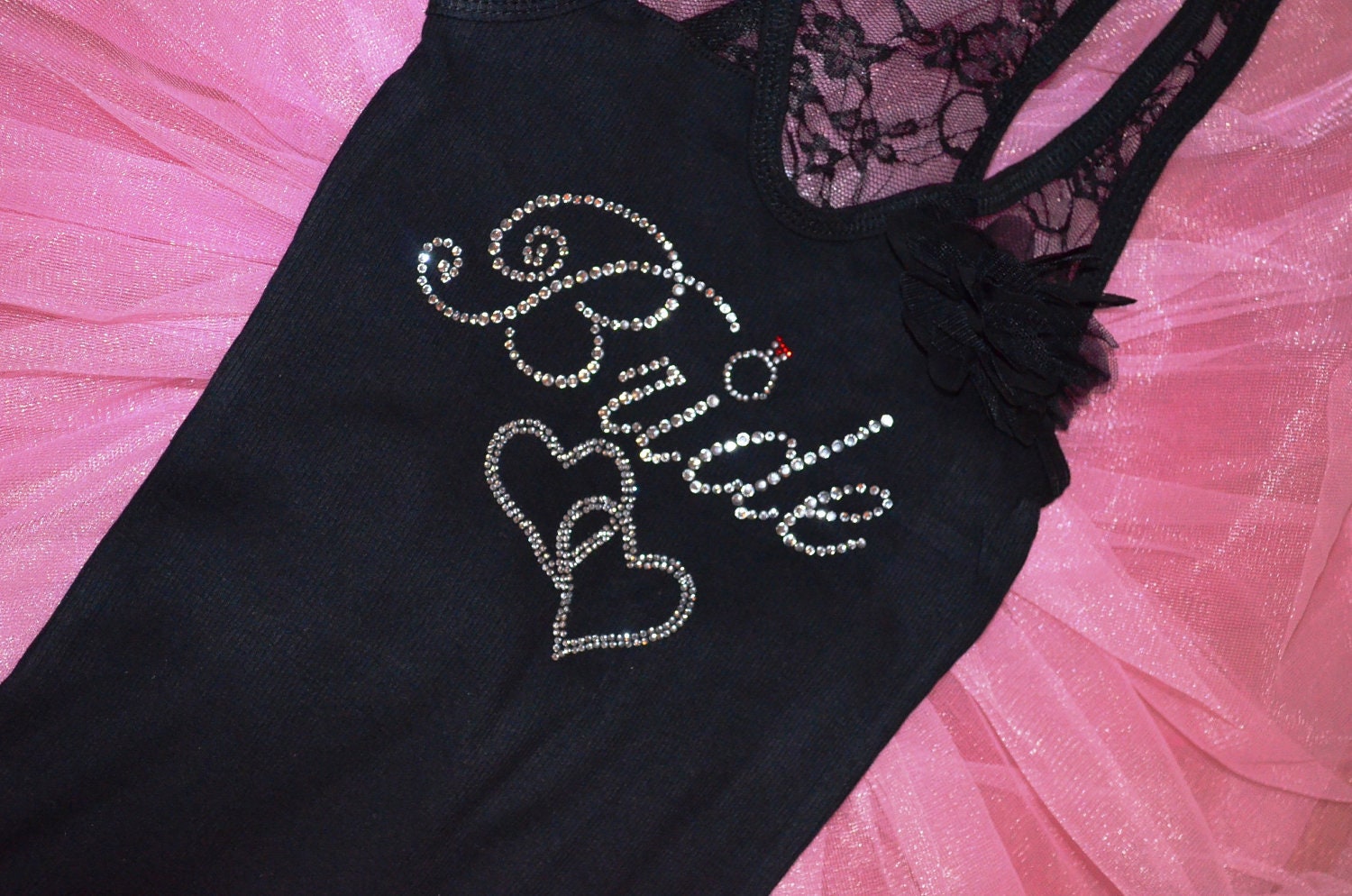 Bride interlocking hearts half lace racerback Tank Top Shirt: bling, rhinestones, black, white, bachelorette party, shower gift ideas